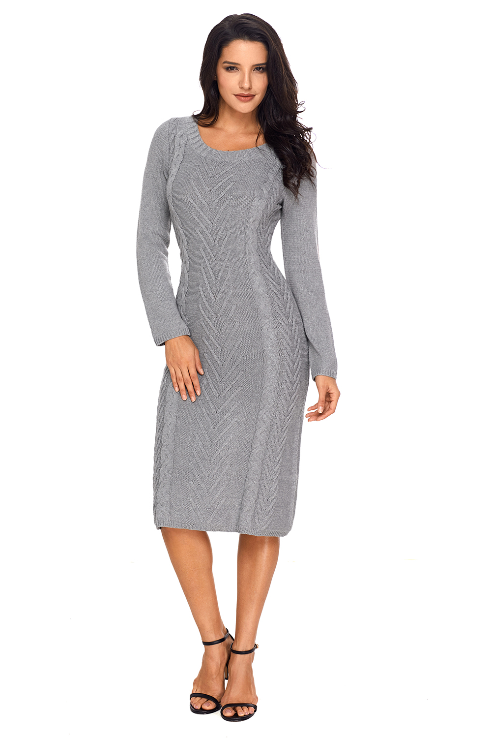 BY27772-11 Gray Women’s Hand Knitted Sweater Dress
